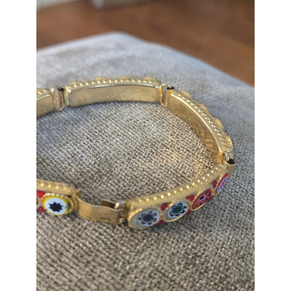 Italian Millefiori Glass Mosaic Bracelet Vintage Italy Venetian - Picture 6 of 9